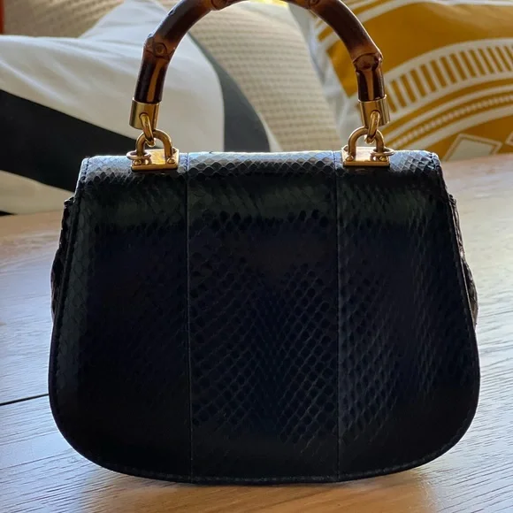 Gucci | Vintage 1947 Bamboo Mini Black Python Crossbody Two Way Chain Bag - Picture 10 of 17